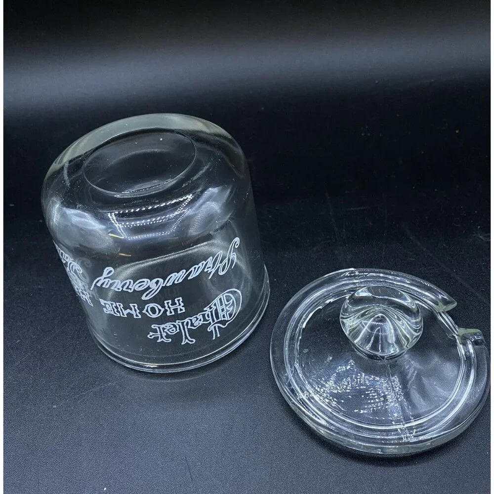 Chalet Strawberry Jam Clear Jar Canister Notched Lid Antique READ